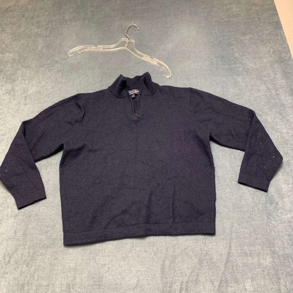 Davis & Squire Sweater Mens XL Navy Blue Extra Fine Merino Quarter Zip Mock Neck
